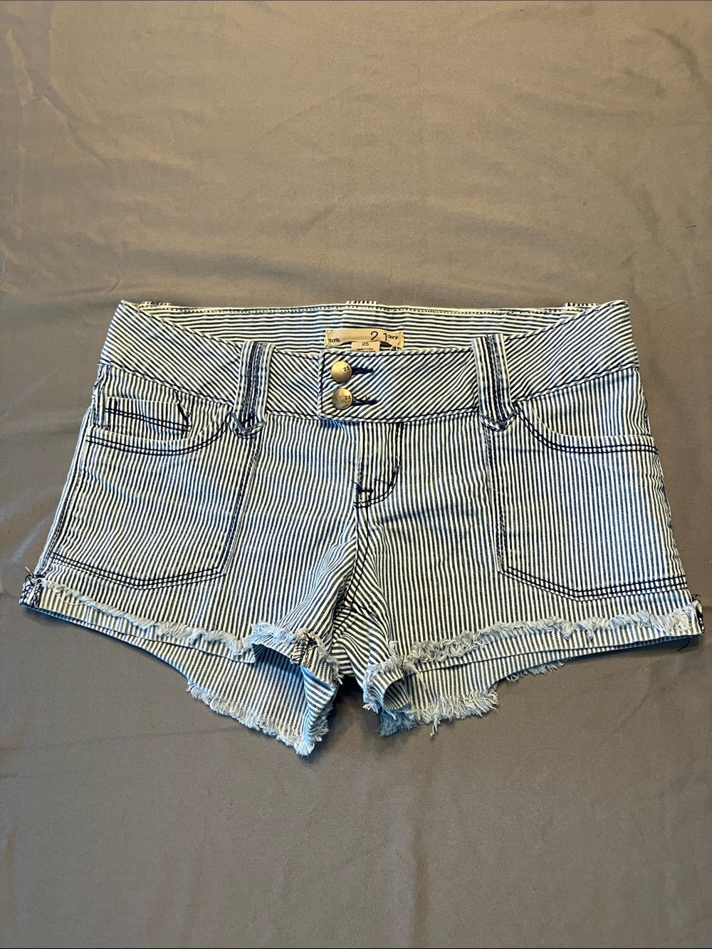 2.1 Denim Striped Cutoff Shorts - Blue & White